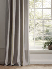 Yellow Striped Linen Curtains - Inari Gold Rod - Natural base fabric.