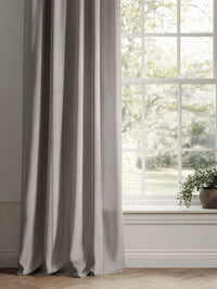 Green Striped Linen Curtains - Inari Khaki - Natural base fabric.