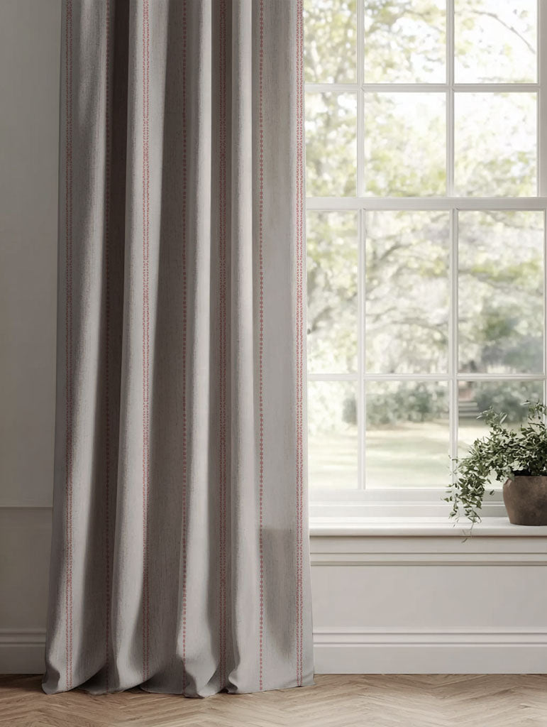 Pink Striped Linen Curtains - Inga-NAT Dusty Pink - Natural base fabric.