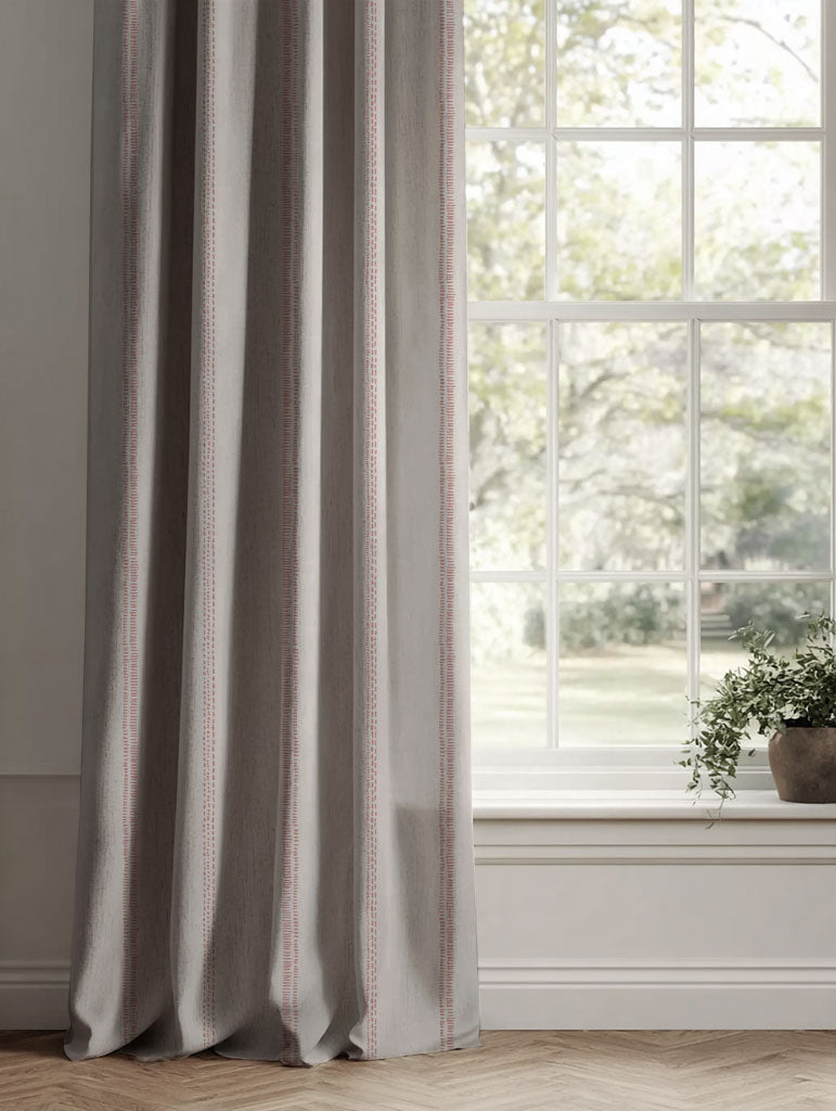 Pink Striped Linen Curtains - Rae Dusty Pink - Natural base fabric.