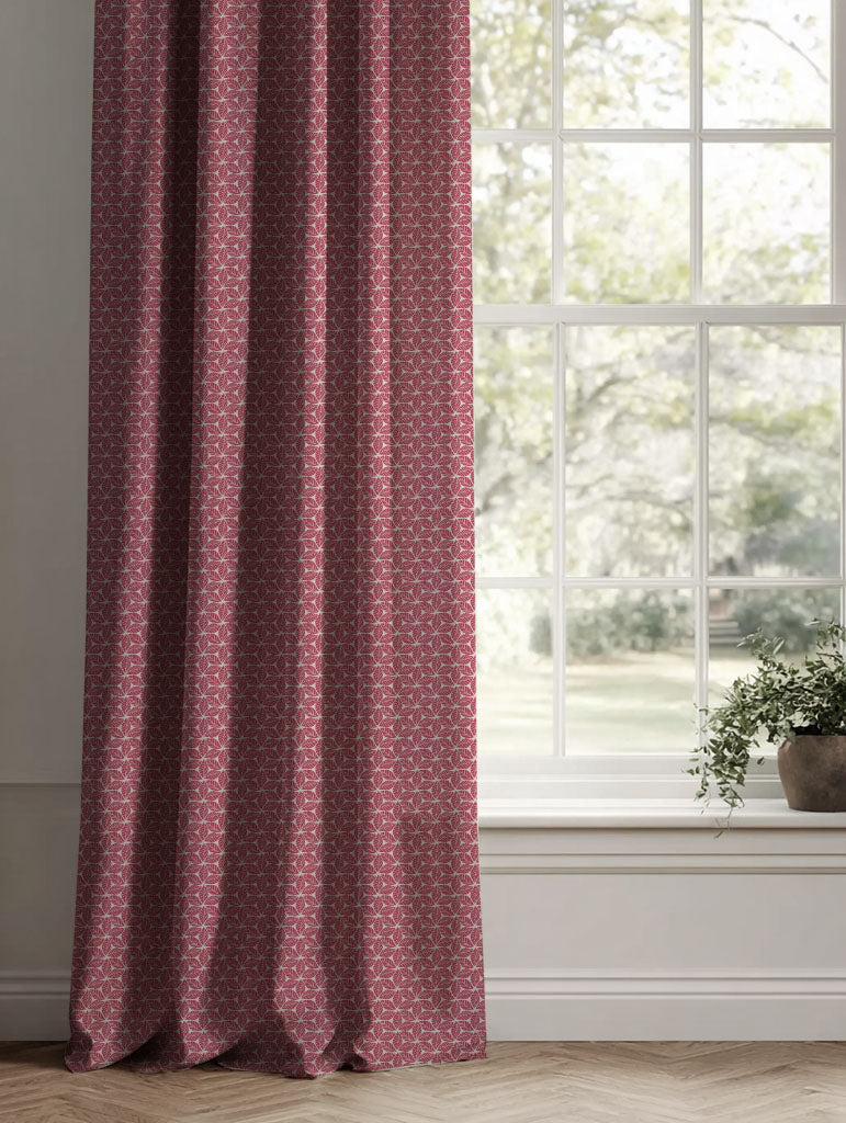 Red Botanical Linen Curtains - Saana Cherry - Natural base fabric.