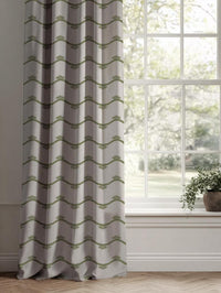 Green Abstract Linen Curtain - Nelani Khaki - Natural base fabric.