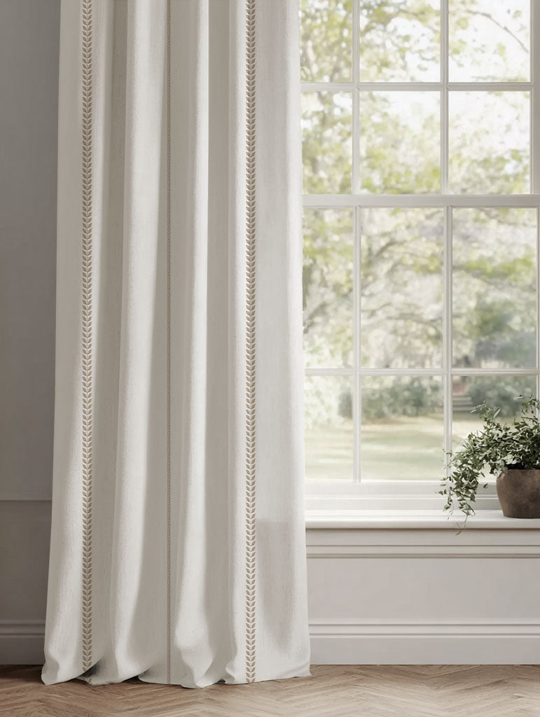 Neutral / Brown Striped Linen Curtains - Berit Pastel Brown - White base fabric.