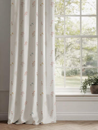 Multi-Coloured Floral Linen Curtain - Bridget-WHT - White base fabric.