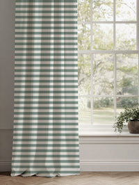 Green Striped Linen Curtains - Della Sage-WHT - White base fabric.