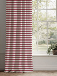 Red Striped Linen Curtains - Della Wine-WHT - White base fabric.