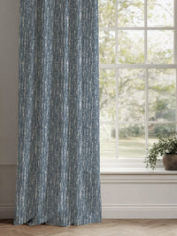 Blue Patterned Linen Curtains - Dora-INV-WHT Ink - White base fabric.