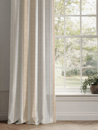 Yellow Striped Linen Curtains - Else Gold Rod - WHT - White base fabric.