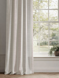 Pink Striped Linen Curtains - Else Peony - WHT - White base fabric.