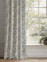 White Floral Linen Curtains - Estelle White - White base fabric.