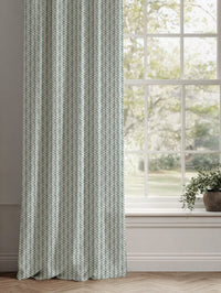Green Patterned Linen Curtains - Fia Sage - White base fabric.