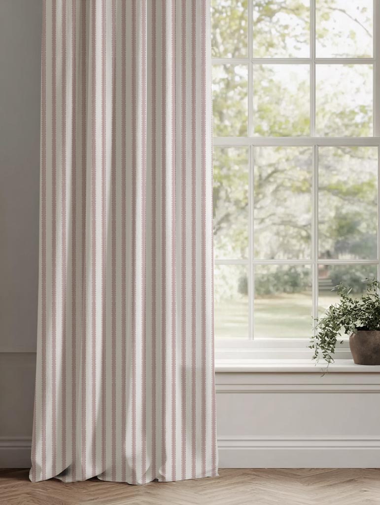 Pink Patterned Linen Curtain - Fionna Peony-WHT - White base fabric.