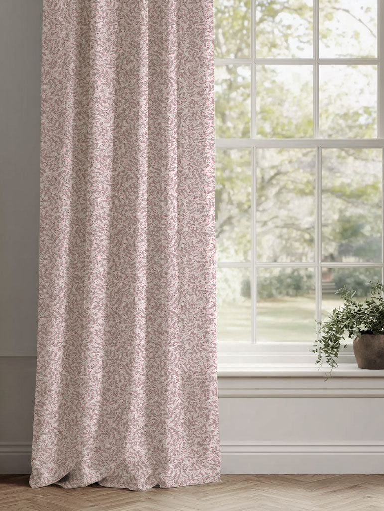 Pink Botanical Linen Curtains - Fita Peony-WHT - White base fabric.