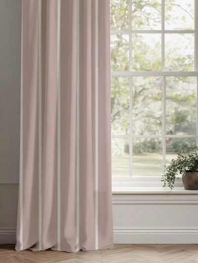 Pink Striped Linen Curtain - Franny Peony-WHT - White base fabric.