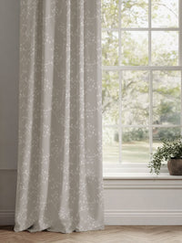 Neutral / Grey Botanical Linen Curtains - Goldfinch INV Grey Sand - White base fabric.