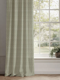 Green Patterned Linen Curtains - Hilda Moss - White base fabric.