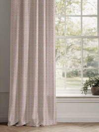 Red / Pink Patterned Linen Curtains - Hilda Peony Red - White base fabric.