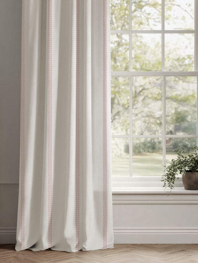 Pink Striped Linen Curtains - Imogen Dusty Pink - White base fabric.