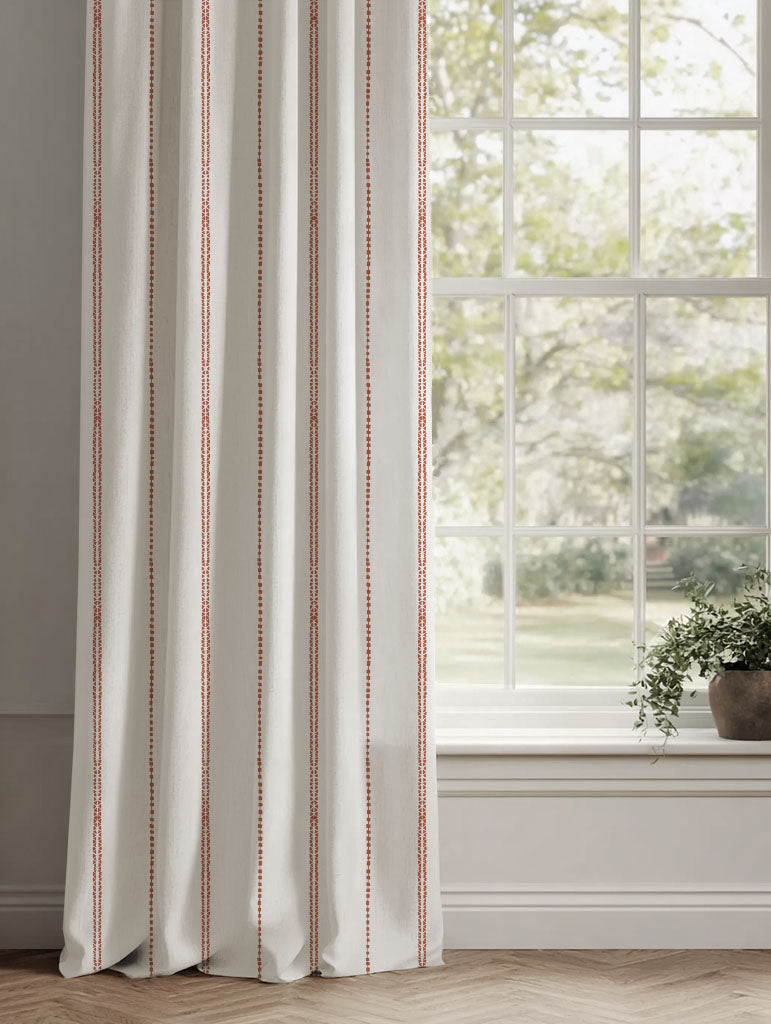 Red / Orange Striped Linen Curtains - Inga Terracotta - White base fabric.