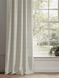Green Striped Linen Curtain - Kamillah Moss-WHT - White base fabric.