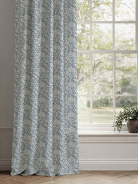 Blue Floral Linen Curtains - Katarina Agate Blue - White base fabric.