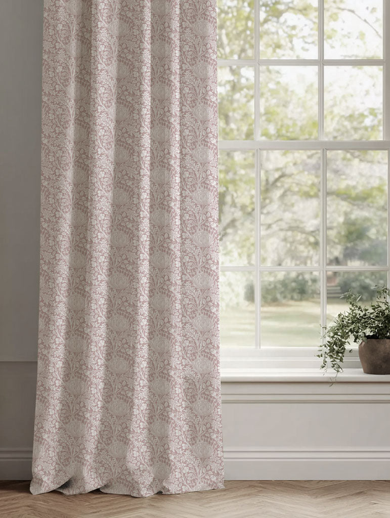 Pink Floral Linen Curtains - Katarina Peony - White base fabric.