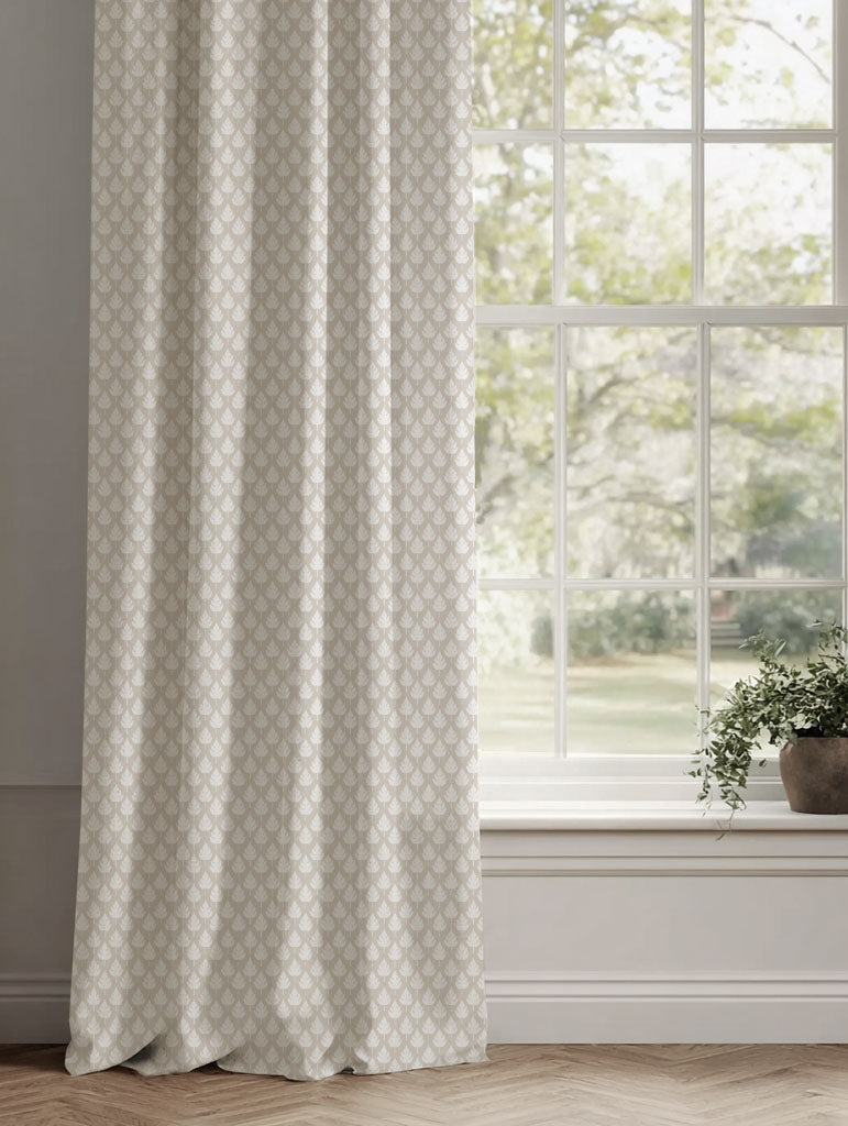 Neutral / Cream Botanical Linen Curtains - Kira SandWind - White base fabric.