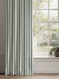 Green Striped Linen Curtains - Liliana Sage-WHT - White base fabric.