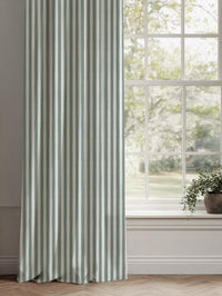 Light Green Striped Linen Curtain - Lisabella Sage-WHT - White base fabric.