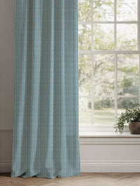 Blue Striped Linen Curtains - Maisa Blue Stone - White base fabric.