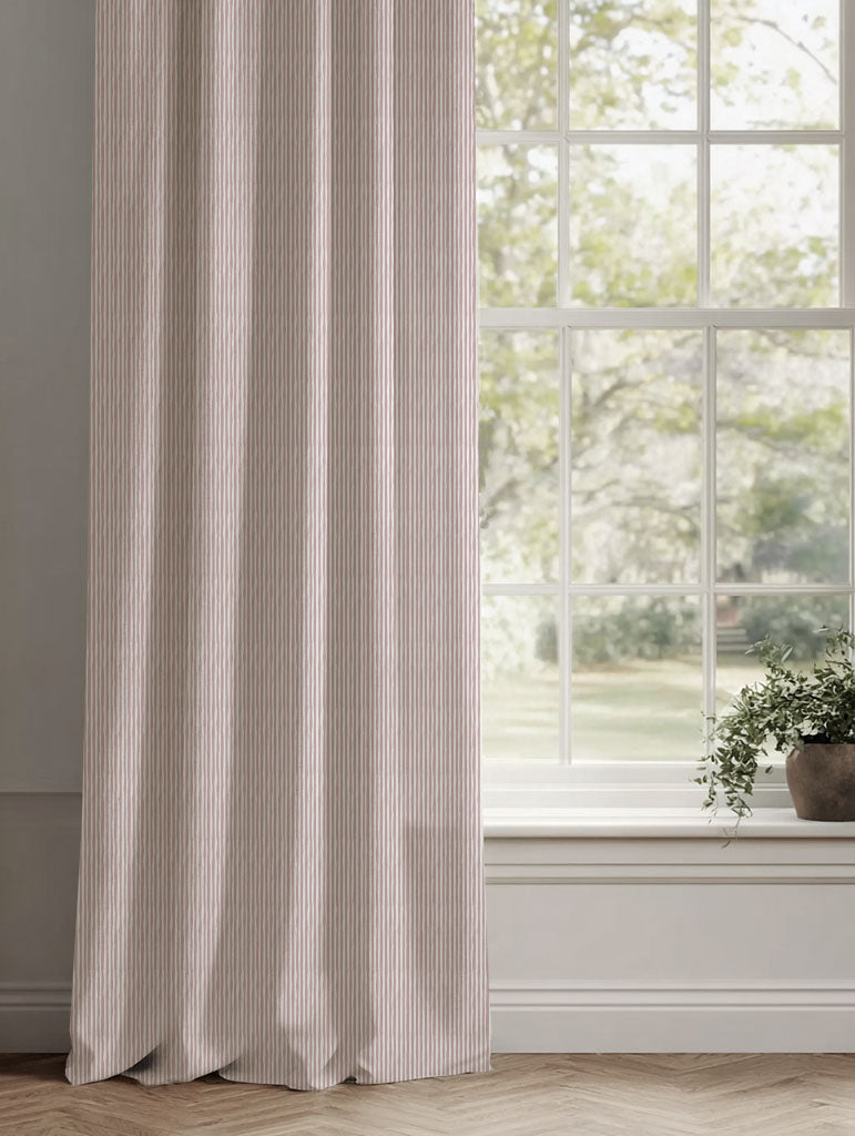 Pink Striped Linen Curtains - Maisa Peony - White base fabric.
