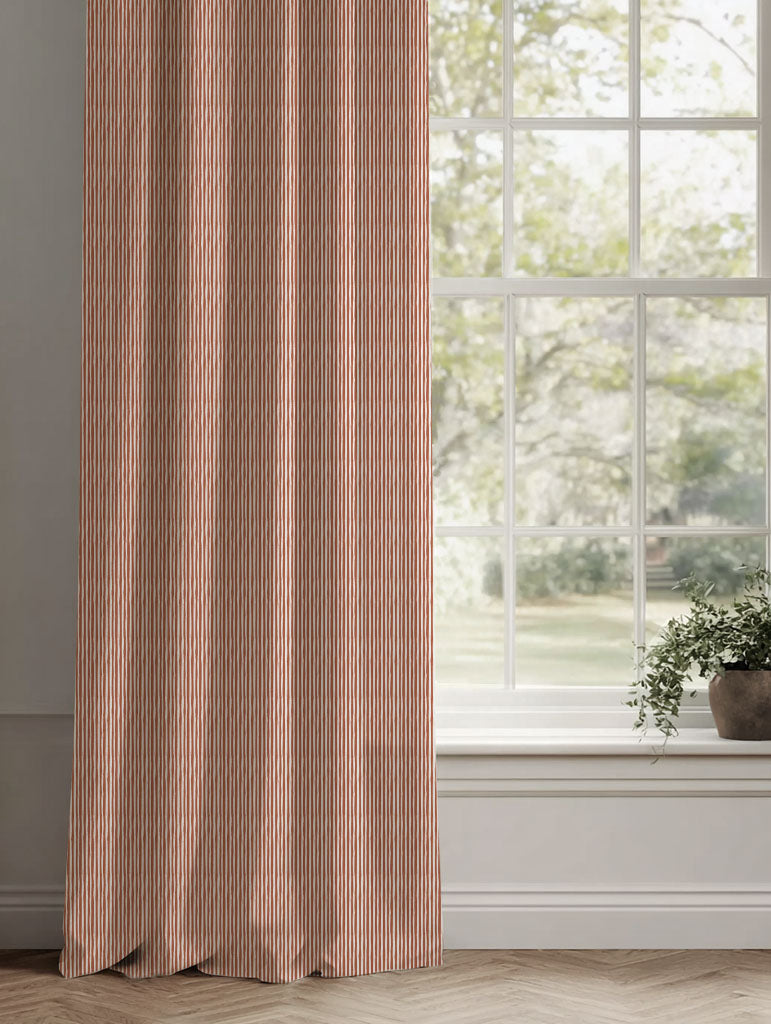 Red / Orange Striped Linen Curtains - Maisa Terracotta - White base fabric.