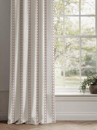 Pink Abstract Striped Linen Curtain - Margarie Peony-WHT - White base fabric.