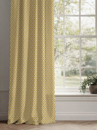 Yellow Patterned Linen Curtains - Oona Dijon - White base fabric.