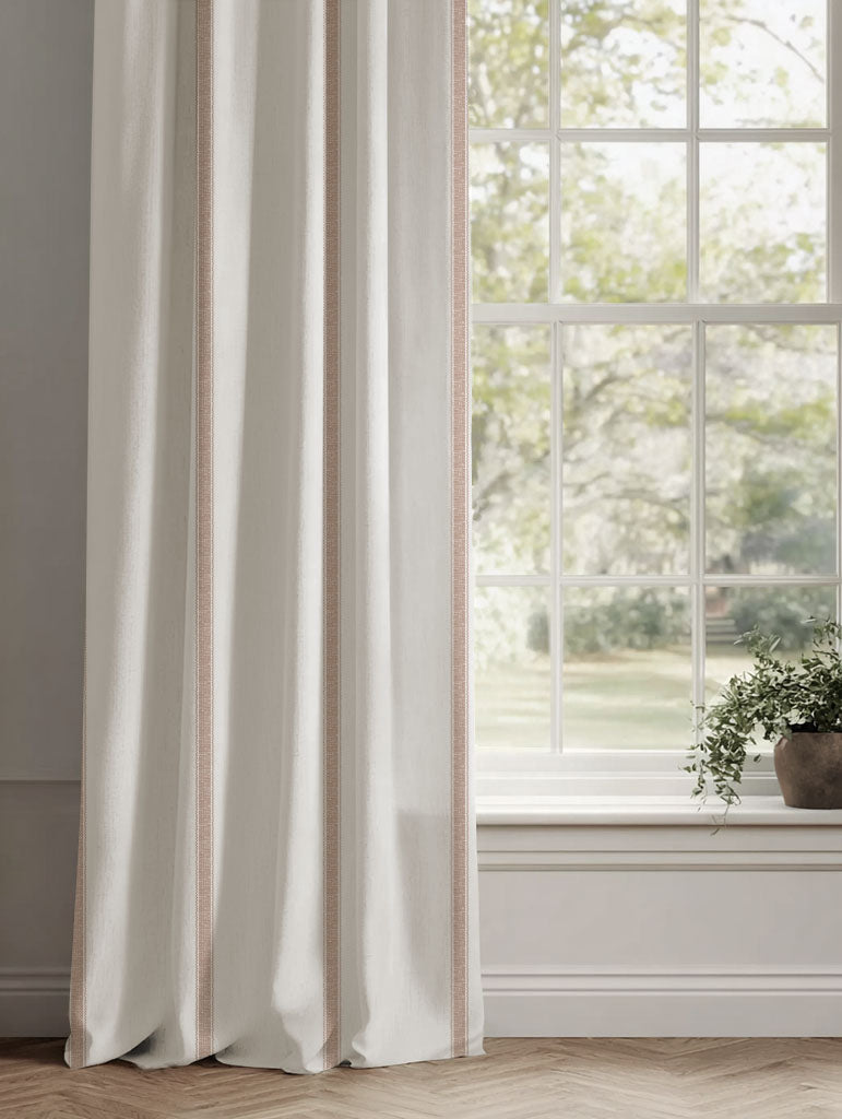 Pink Striped Linen Curtains - Rune New Blush - White base fabric.
