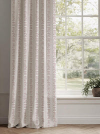 Pink Floral Stripe Linen Curtain - Skye Peony-WHT - White base fabric.