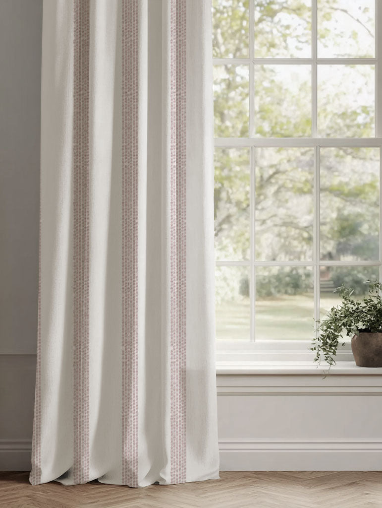 Pink Striped Linen Curtains - Sumi Peony-WHT - White base fabric.