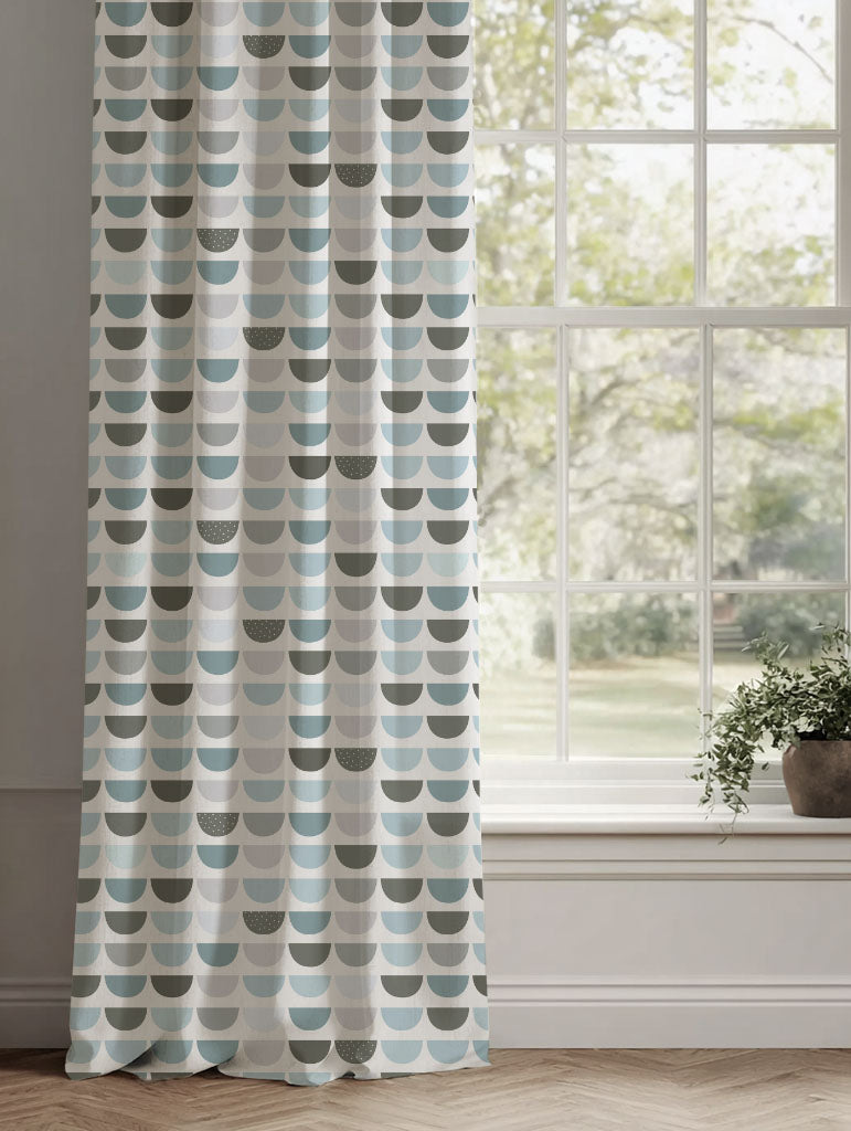 Blue Kids Linen Curtains - Zippo Blue - White base fabric.
