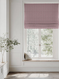 Red Patterned Linen Roman blind - Azig Cherry - Natural base fabric.