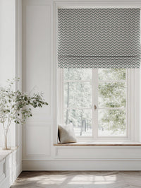 Green Patterned Linen Roman blind - Azig Sage - Natural base fabric.