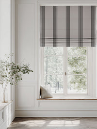 Black Striped Linen Roman blind - Bella Black - Natural base fabric.