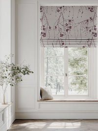 Purple Botanical Linen Roman blind - Berry Grape - Natural base fabric.