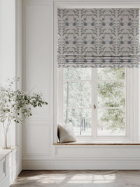 Blue Floral Linen Roman blind - Dana Denim - Natural base fabric.