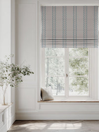 Blue Striped Roman blind - Daphne Marine Blue - Natural base fabric.