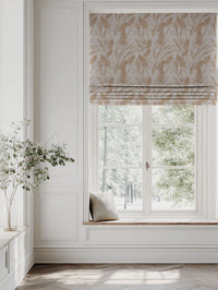 Orange / Yellow Plain Linen Roman blind - Fernia Gold Ochre - Natural base fabric.