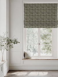 Green Patterned Linen Roman blind - Fransibella Moss Green-NAT - Natural base fabric.