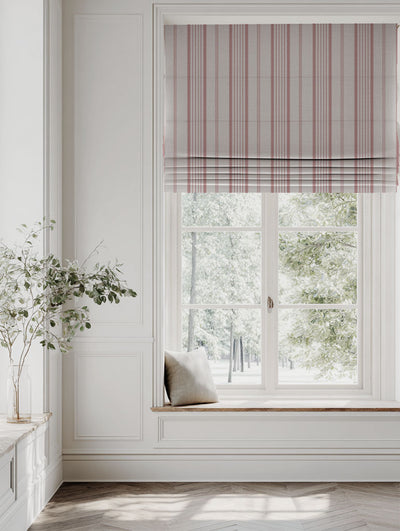 Pink Striped Linen Roman blind - Freja Dusty Pink - Natural base fabric.
