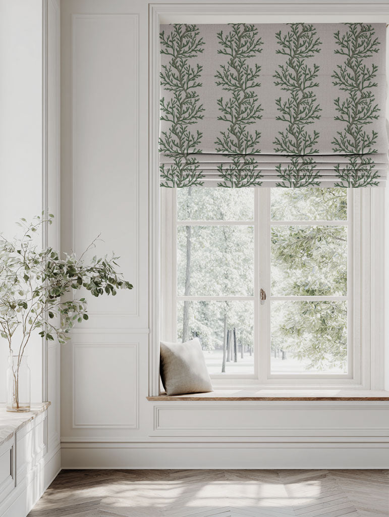 Green Botanical Linen Roman blind - Galilea Green-NAT - Natural base fabric.