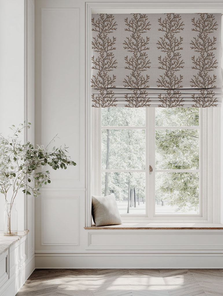 Brown Botanical Linen Roman blind - Galilea Sand-NAT - Natural base fabric.