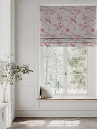 Red Floral Linen Roman blind - Gardenia Cherry - Natural base fabric.